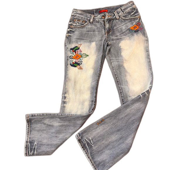 Y2K Boho Billabong Low Rise Embroidered Jeans VTG 90s Flared Light Wash 30x33 - Picture 2 of 7